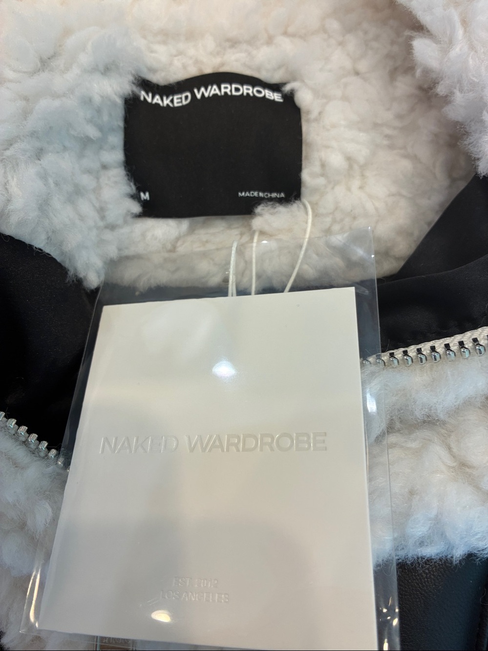 Naked Wardrobe High Pile Fleece Jacket Black White Full Zip Rustic Size M NWT - Picture 13 of 15